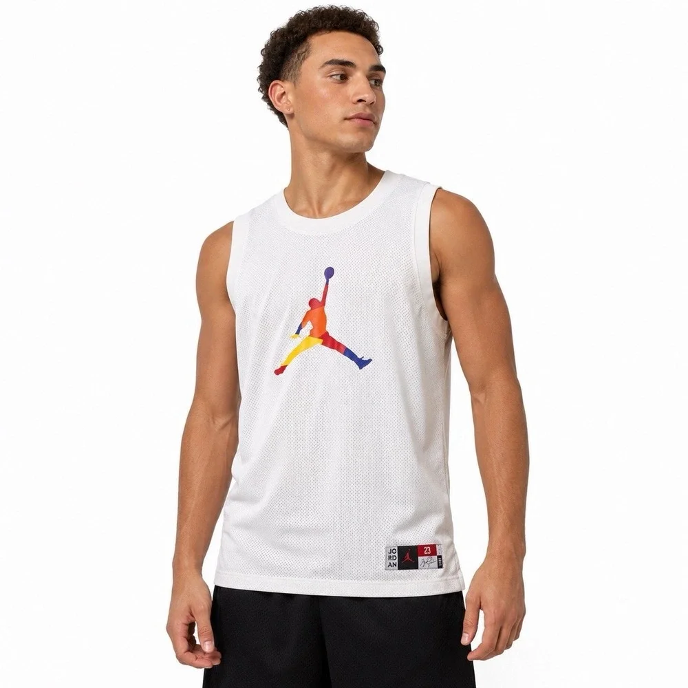 Jordan DNA Tank Top Mensy L White Mesh Sleeveless Jumpman Graphic Basketball USA
